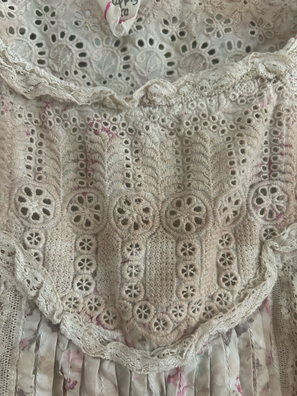Magnolia Pearl Boho Eyelet & Floral top  in Cream with Pink Accents - Picture 4 of 4
